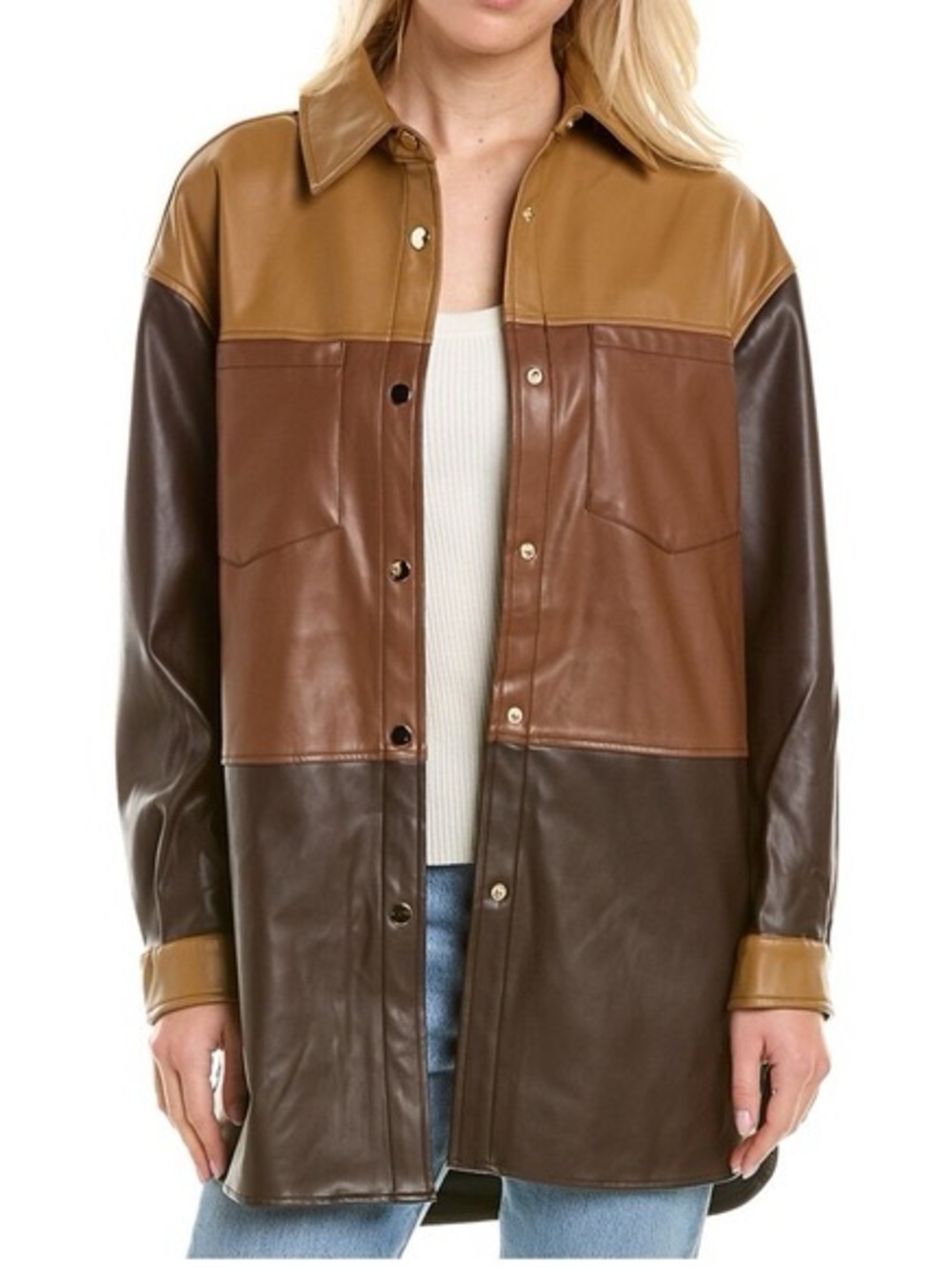 Badgley Mischka Colorblock Faux Leather Shirt Jacket